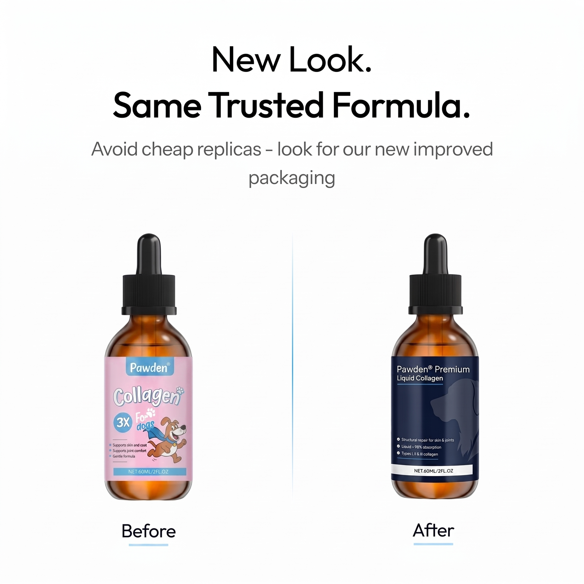 New look, same trusted formula - Pawden packaging before and after