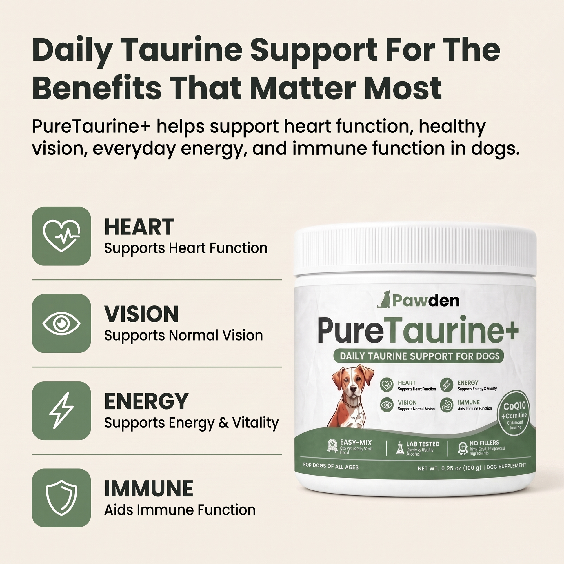 Daily taurine support for heart, vision, energy and immune