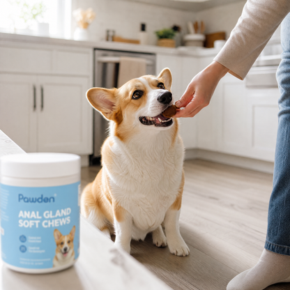 Dog enjoying a Pawden soft chew