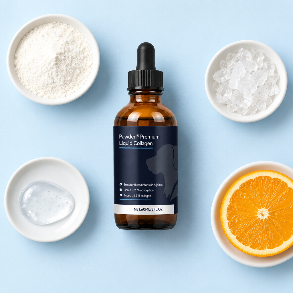 Pawden ingredients: collagen peptides, MSM, hyaluronic acid and vitamin C
