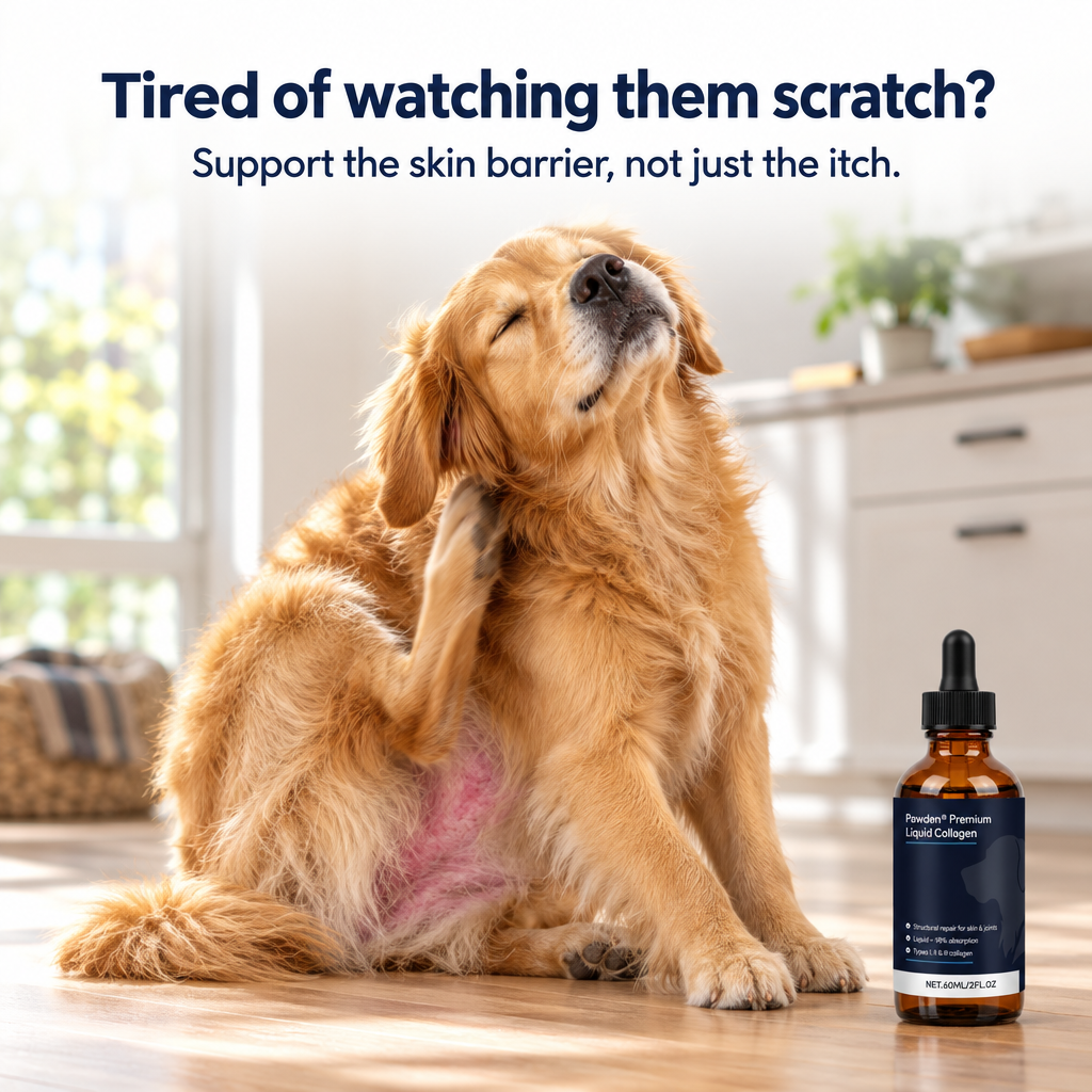 Tired of watching them scratch? Pawden supports the skin barrier, not just the itch